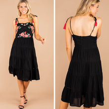 Load image into Gallery viewer, Works For Me Black Embroidered Midi Dress
