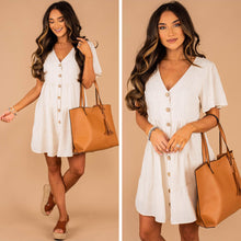 Load image into Gallery viewer, Here Comes The Sun Oatmeal White Button Down Dress
