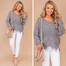 Load image into Gallery viewer, Never Too Late Gray Confetti Sweater
