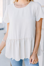 Load image into Gallery viewer, All About You Oatmeal White Scalloped Top
