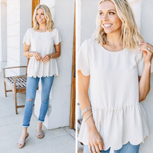 Load image into Gallery viewer, All About You Oatmeal White Scalloped Top
