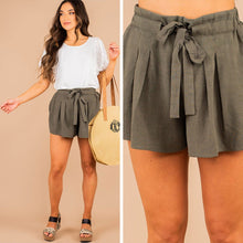 Load image into Gallery viewer, Make You Happy Olive Green Pleated Shorts

