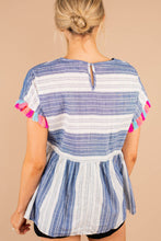 Load image into Gallery viewer, Counting On You Denim Blue Tassel Babydoll Top
