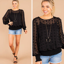 Load image into Gallery viewer, Love Is In The Air Black Swiss Dot Top
