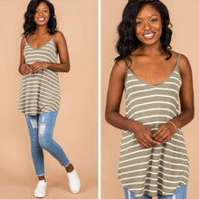 Load image into Gallery viewer, Somewhere Out There Light Olive Green Striped Tank
