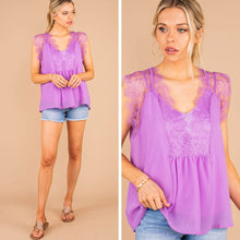Load image into Gallery viewer, Ready For The Day Lavender Purple Lace Tank
