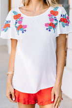 Load image into Gallery viewer, Tropical Rendezvous White Embroidered Top
