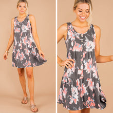 Load image into Gallery viewer, What A Lovely Life Charcoal Gray Floral Dress
