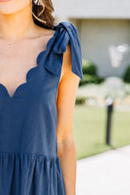 Load image into Gallery viewer, Keeping Cool Navy Blue Scalloped Dress
