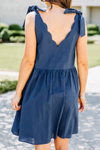 Load image into Gallery viewer, Keeping Cool Navy Blue Scalloped Dress
