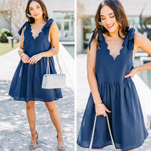 Load image into Gallery viewer, Keeping Cool Navy Blue Scalloped Dress
