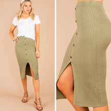 Load image into Gallery viewer, In The Moment Olive Green Ribbed Midi Skirt
