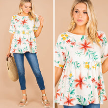 Load image into Gallery viewer, Living My Best Life White Floral Babydoll Top
