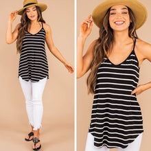 Load image into Gallery viewer, Somewhere Out There Black Striped Tank
