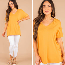 Load image into Gallery viewer, Make Your Life Easy Ash Mustard Yellow V-neck Top
