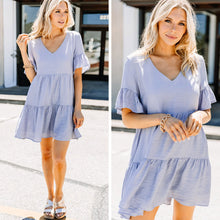 Load image into Gallery viewer, Thanks For Noticing Dusty Blue Babydoll Dress
