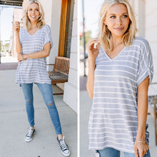 Load image into Gallery viewer, This is No Joke Heather Gray Striped Top
