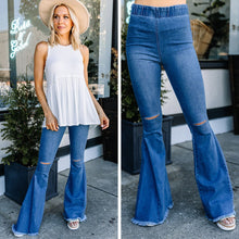 Load image into Gallery viewer, Feeling The Love Denim Blue Flare Jeggings
