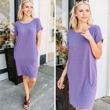 Load image into Gallery viewer, Get To Know Me Lilac Gray T-shirt Dress
