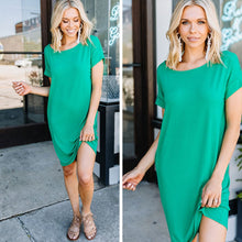 Load image into Gallery viewer, Get To Know Me KElly Green T-shirt Dress
