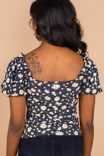 Load image into Gallery viewer, Feminine Wiles Navy Blue Floral Top
