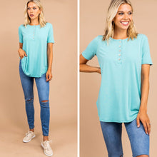 Load image into Gallery viewer, Out and About Ash Mint Henley Top

