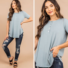 Load image into Gallery viewer, Out and About Light Green Henley Top
