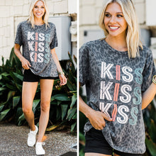 Load image into Gallery viewer, Kiss Kiss Charcoal Gray Leopard Graphic Tee
