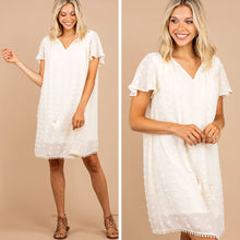 Load image into Gallery viewer, So Thoughtful Champagne White Swiss Dot Dress
