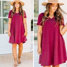 Load image into Gallery viewer, Lean On Me Wine Red T-shirt Dress
