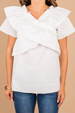Load image into Gallery viewer, Run Away White Ruffled Top
