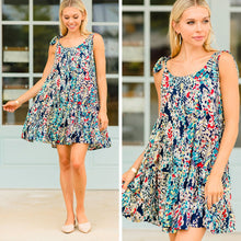 Load image into Gallery viewer, Just You Wait Navy Blue Shoulder Tie Dress
