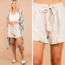 Load image into Gallery viewer, Work On It Oatmeal White Ruffled Shorts
