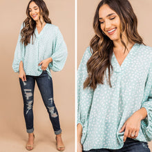 Load image into Gallery viewer, Take It Easy Mint Green Spotted Leopard Top

