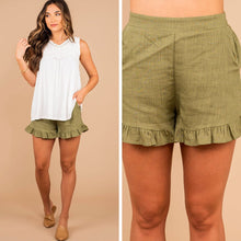 Load image into Gallery viewer, Your Next Move Olive Green Ruffled Shorts
