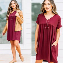Load image into Gallery viewer, At Peace Burgundy Red Babydoll Dress
