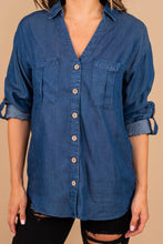 Load image into Gallery viewer, Classic Charm Dark Wash Chambray Top
