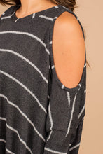 Load image into Gallery viewer, New Feelings Charcoal Gray Striped Top
