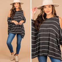 Load image into Gallery viewer, New Feelings Charcoal Gray Striped Top

