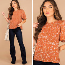 Load image into Gallery viewer, Let's Do This Rust Orange Polka Dot Top
