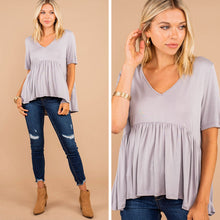 Load image into Gallery viewer, Full of Grace Gray Babydoll Top
