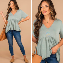 Load image into Gallery viewer, Full Of Grace Sage Green Babydoll Top

