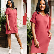 Load image into Gallery viewer, Catch My Drift Fired Brick Red T-shirt Dress
