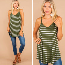 Load image into Gallery viewer, Somewhere Out There Army Green Striped Tank
