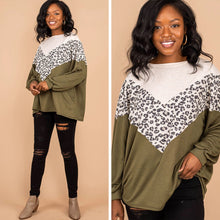 Load image into Gallery viewer, Tell Me Everything Olive Green Leopard Top

