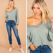 Load image into Gallery viewer, Give Me Joy Sage Green Waffle Sweater
