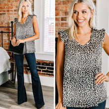 Load image into Gallery viewer, Happy Days Oatmeal Brown Leopard Ruffled Tank
