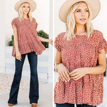 Load image into Gallery viewer, Stay Focused Rust Red Ditsy Floral Top
