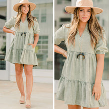 Load image into Gallery viewer, Make Your Next Move Olive Green Tiered Dress
