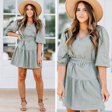 Load image into Gallery viewer, The Only Way Moss Green Belted Dress

